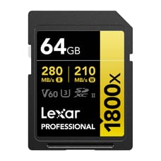 Lexar 64GB Professional 1800x UHS-II SDXC Memory Card (280MB/s)