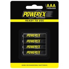 Powerex Precharged Rechargeable AAA NiMH Batteries (1.2V, 1000mAh) - 4-pack