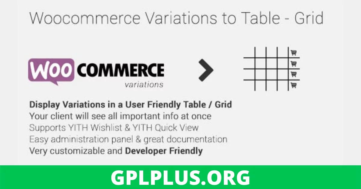 Woocommerce Variations to Table Grid GPL v1.4.9